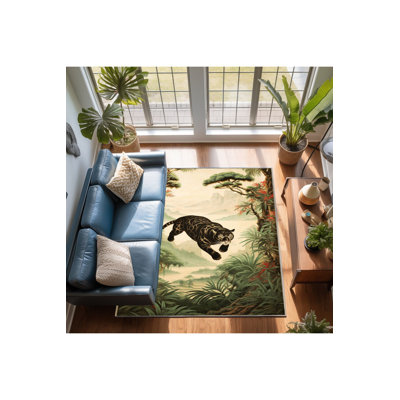 Tapis à motif léopard à motif d'arbre lavable lavable de la collection Dido