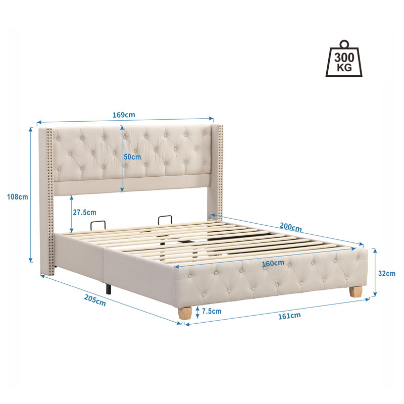 Kenny Upholstered Bed, European Kingsize (160 x 200cm)