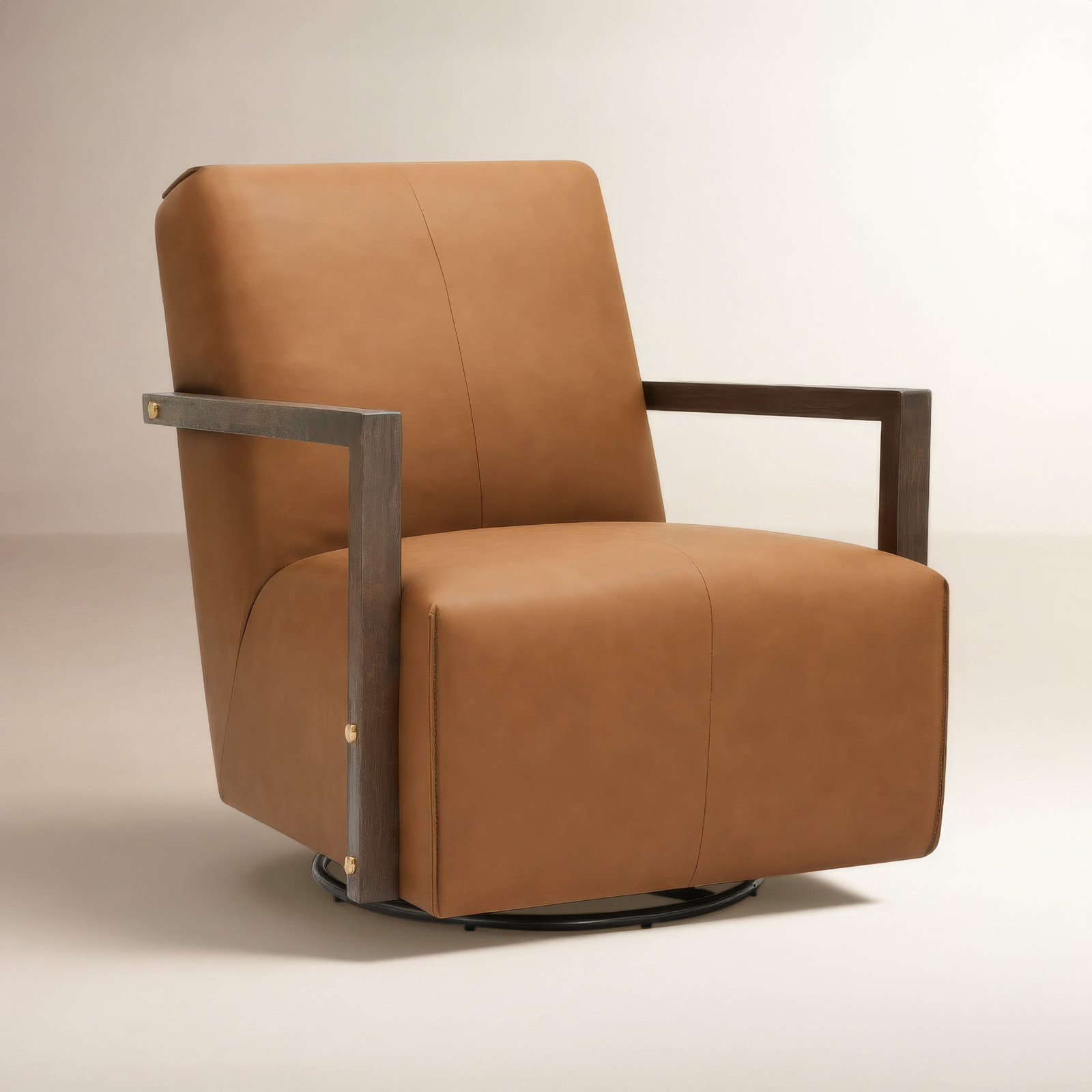 Camino Genuine Leather Swivel Accent Chair, Aline Butternut Genuine Leather