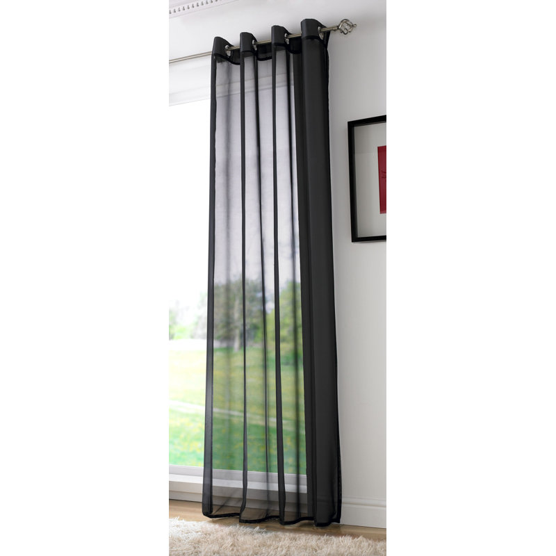 Jamie Eyelet Semi Sheer Curtain, Black, 144cm Width x 137cm Drop