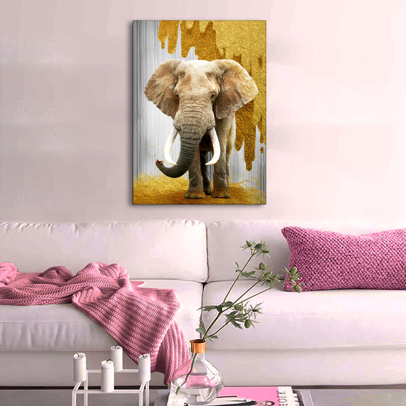 Éléphant qui marche - reproduction sur toile sans cadre, H 24 po x l 16 po x P 1,5 po