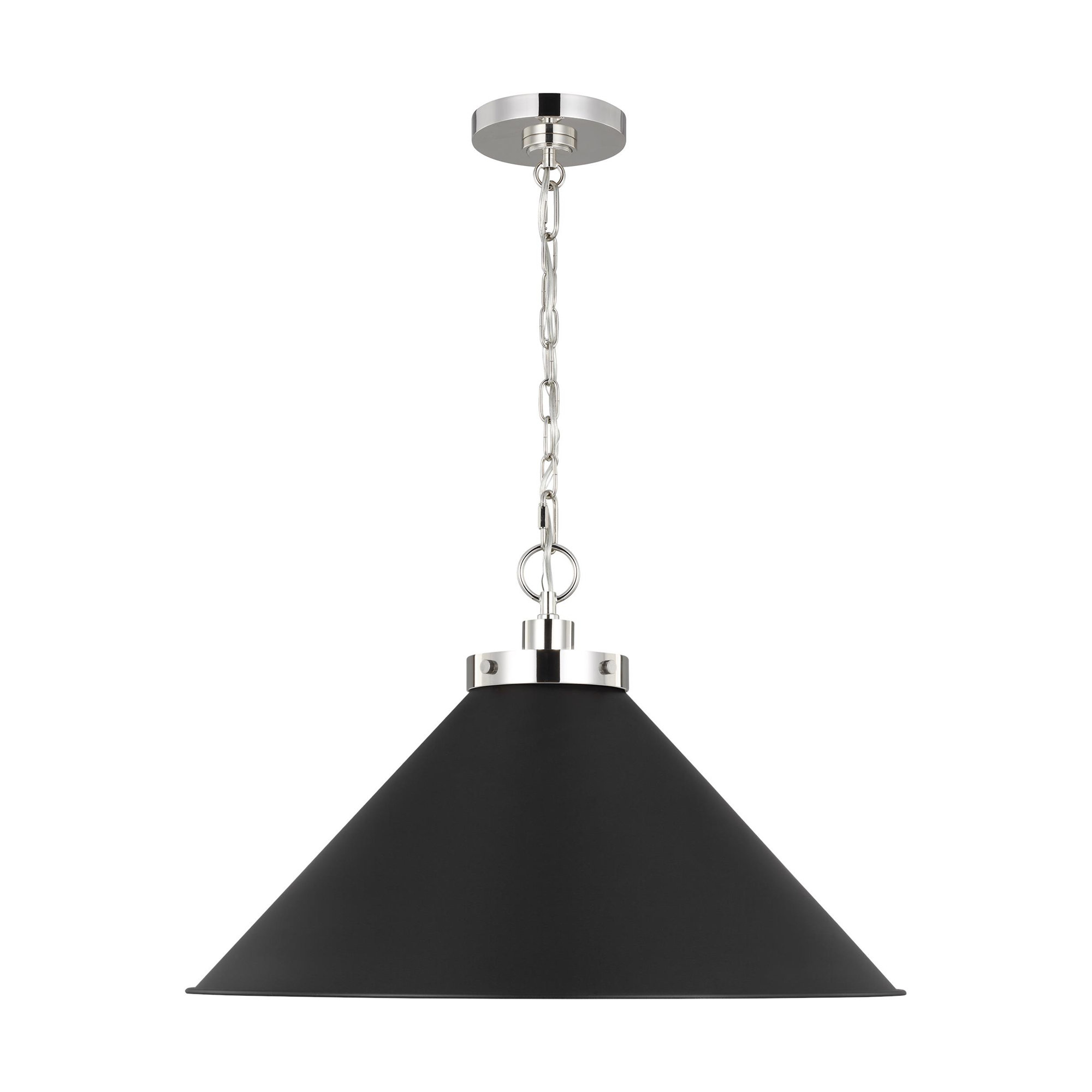 Single Light Metal Dimmable Pendant, Midnight Black, Polished Nickel