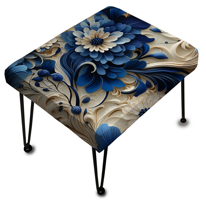 Blue Scrollwork Swirls Victorian Pattern II - Floral Rectangle Ottoman