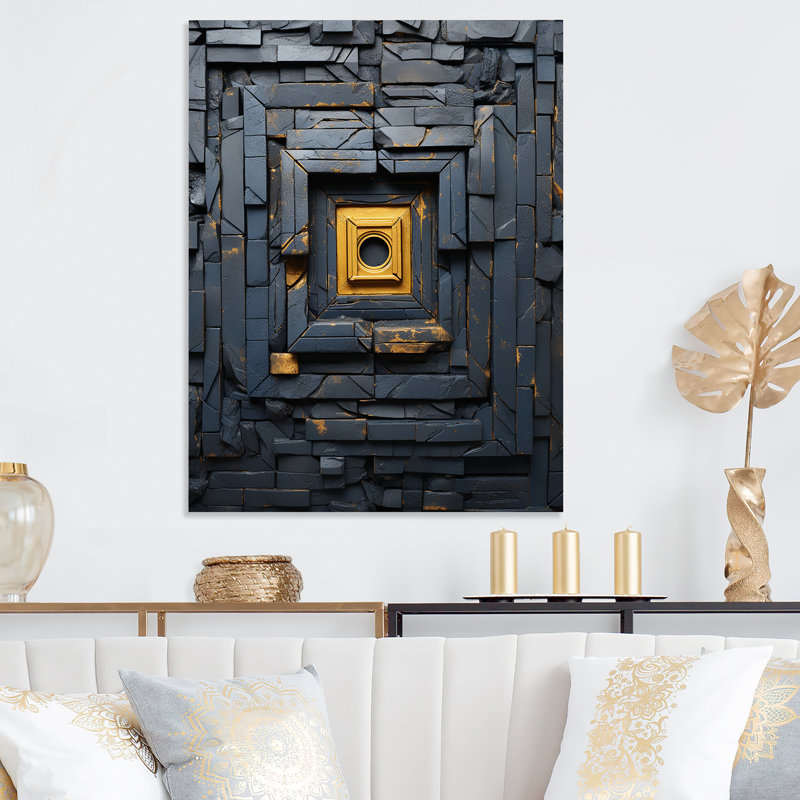 Ancienne pierre Maya Labyrinth I - art mural en métal géode de pierre, H 40 po x l 30 po x P 1,5 po