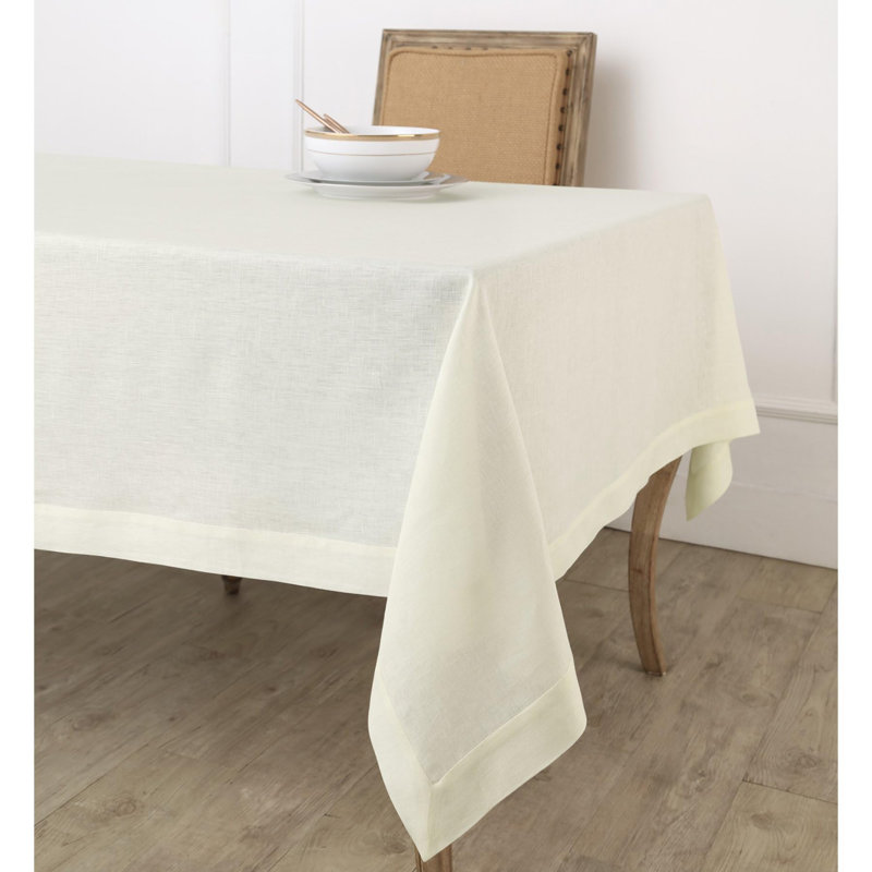 100% Pure Linen Tablecloth - Fete, Ivory, 156" L x 60" W