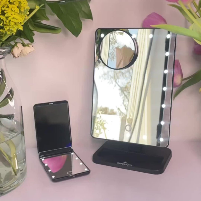 Touch XL and Touchup LED Makeup Mirror Bundle, 5X Magnifying Tabletop Lighted Vanity Mirrors Set, Black