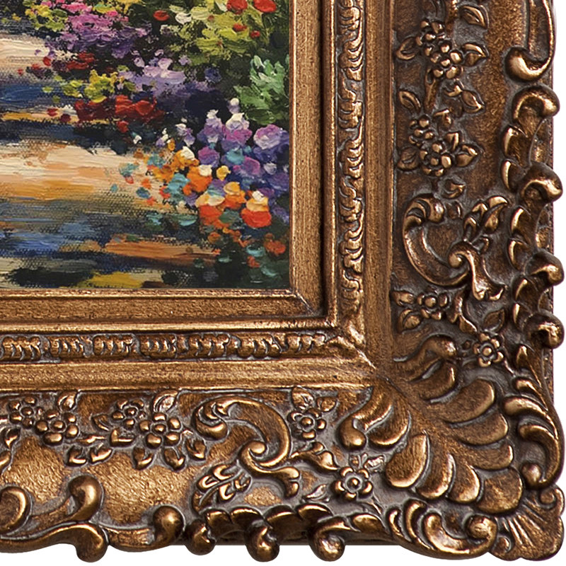 Peinture sur toile, "Garden Path at Giverny", H 19,5 po x l 17,5 po x P 2 po, Cuivre
