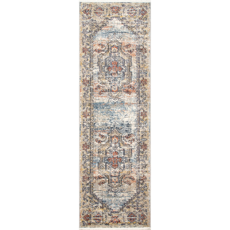 Machado Traditional Power Loom Performance Beige Rug, Runner 2'6" x 12'