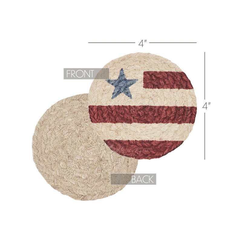 Patriotic Americana Jute Round Coaster Set with Flag Design