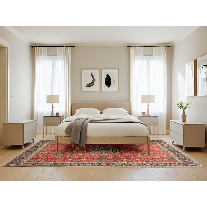 Tapis traditionnel rouge / bleu marine Franka, Rectangle 5 pi x 8 pi