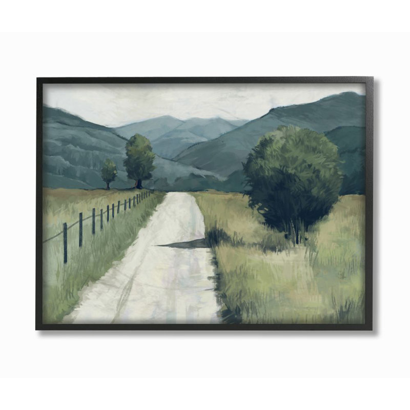 «Farmland Fields Green Blue Landscape» par Ziwei Li - reproduction d'art, H 11 po x l 14 po, Giclée encadrée noir minuit