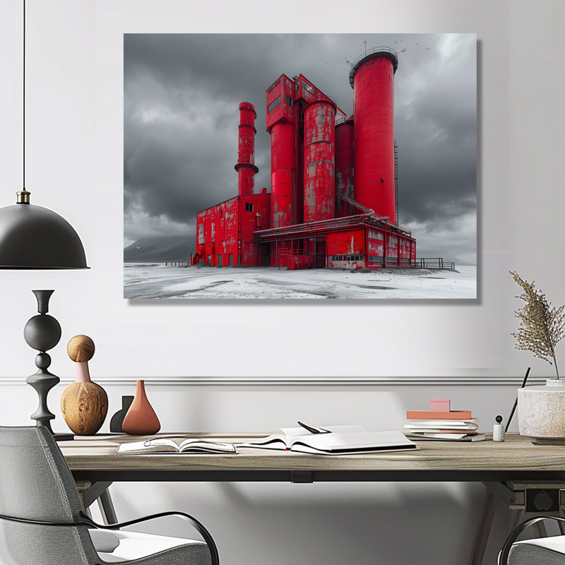 Red Gray Industrial Industrial Factories - Art mural, Métal métal, H 16 po x l 32 po x P 1 po