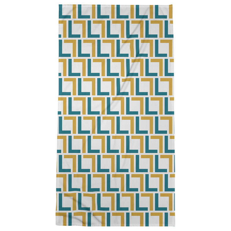 Serviette de plage en microfibre, Blanc / bleu sarcelle / or