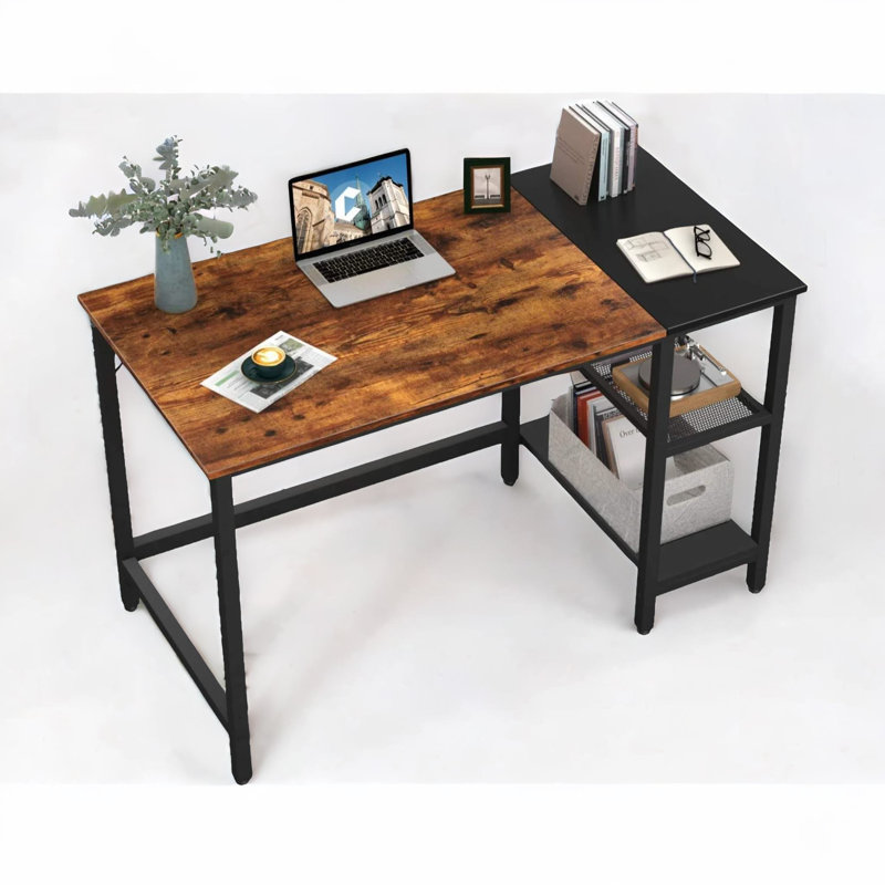 Agrima 100cm Wide Workstation With Shelves Industrial Rustic Brown Home Office Furniture
