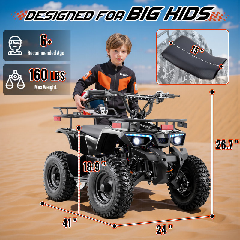 Goow Hill-Shazodza 36V Kids Electric UTV - 800W All-Terrain with Key Start & Triple Disc Brakes, Black/Gray