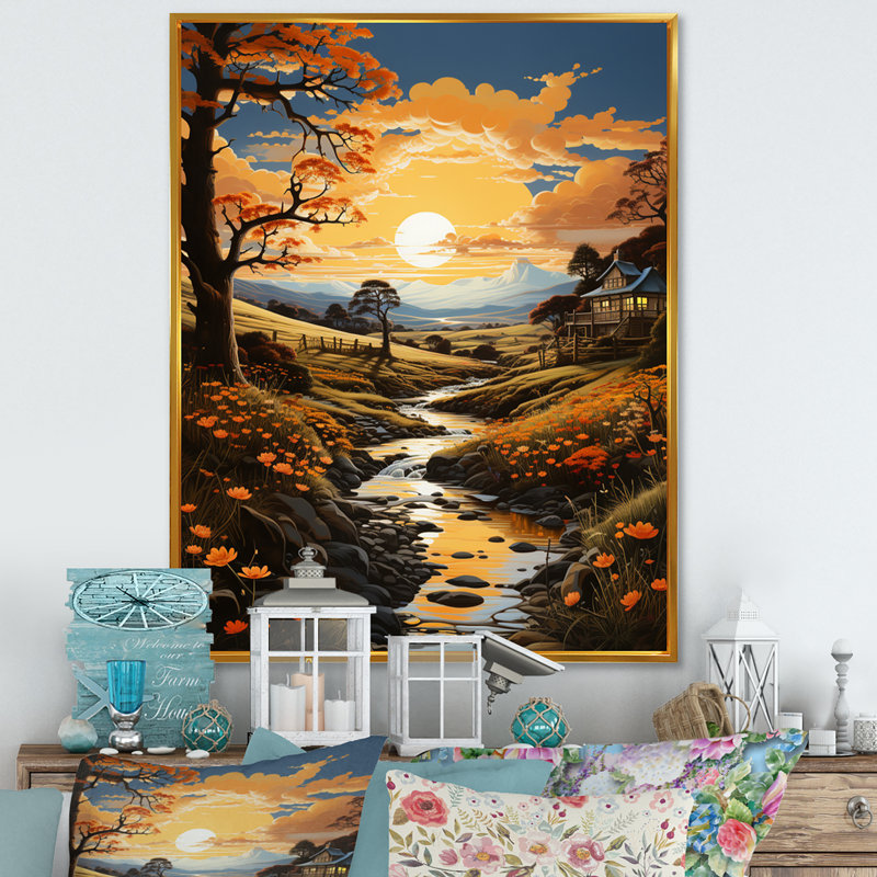 «Countryside Golden Field VI», reproduction sur toile, H 44 po x l 34 po x P 1,5 po, Cadre flottant doré