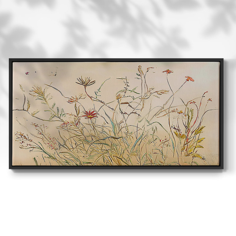 Botanical Series-CECII- Toile tendue avec châssis tendue, prête à être accrochée, H 25 po x l 49 po, Noir