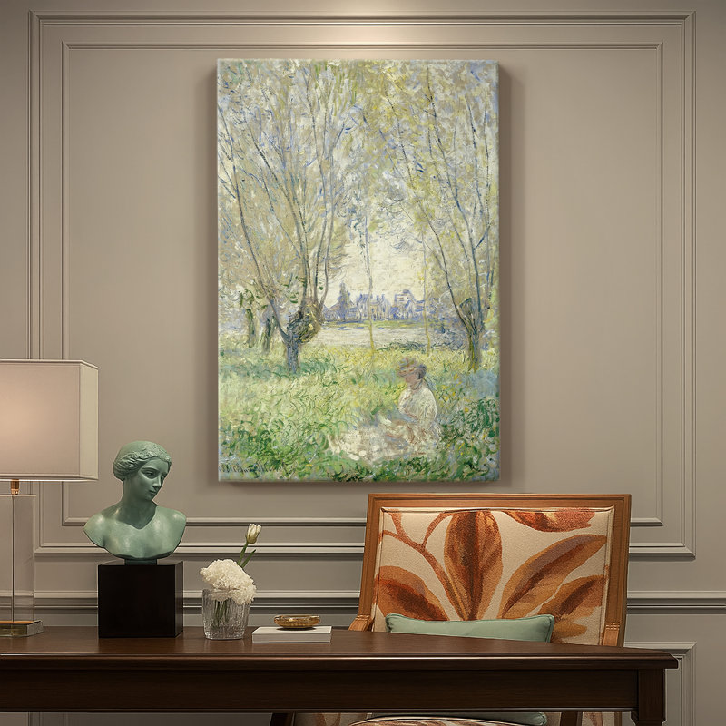 Femme assise sous les saules - Toile tendue avec châssis par Claude Monet, 18 x 27