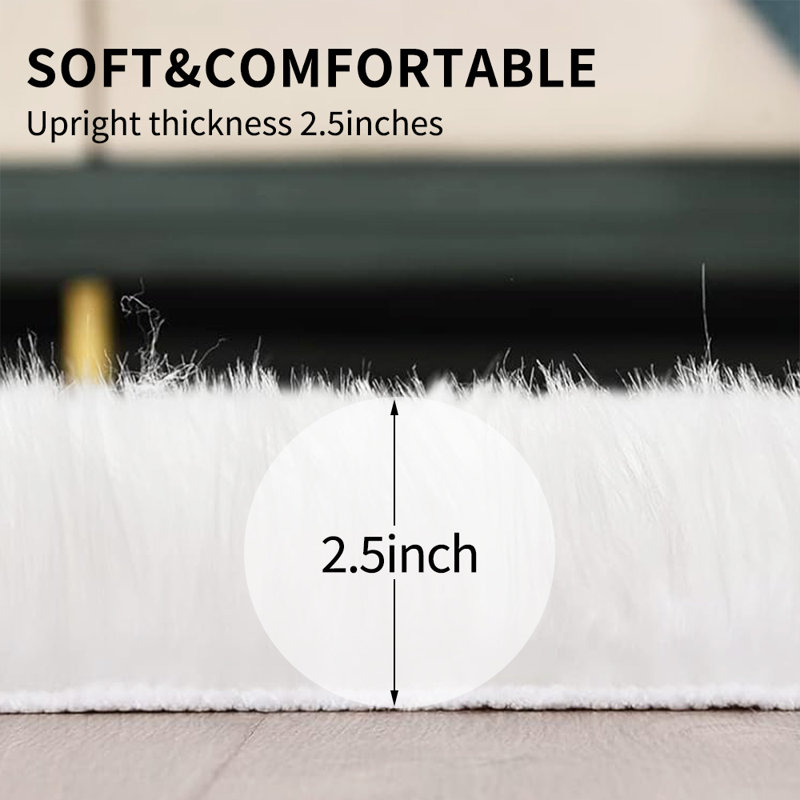 Plush Faux Sheepskin White Rug, Rectangle 8' x 10'