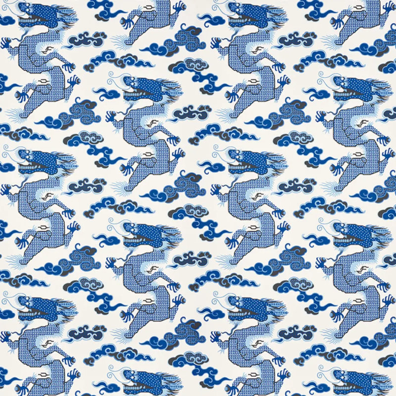 Schumacher x Johnson Hartig Magical Ming Dragon Wallpaper, Porcelain