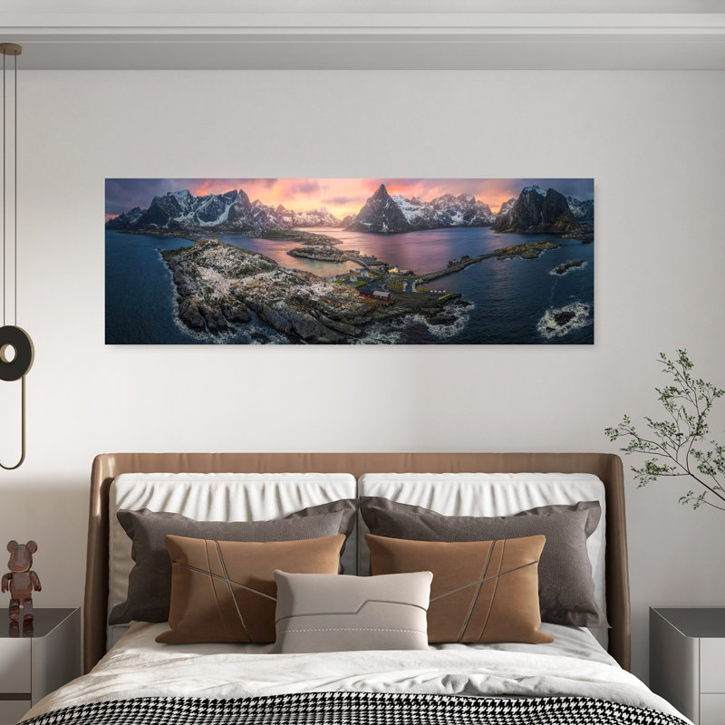 Majestic Fjord Fishing Village Colorful Dramatic Tranquil Coastal Landscape Wall Art, 20" H x 60" W