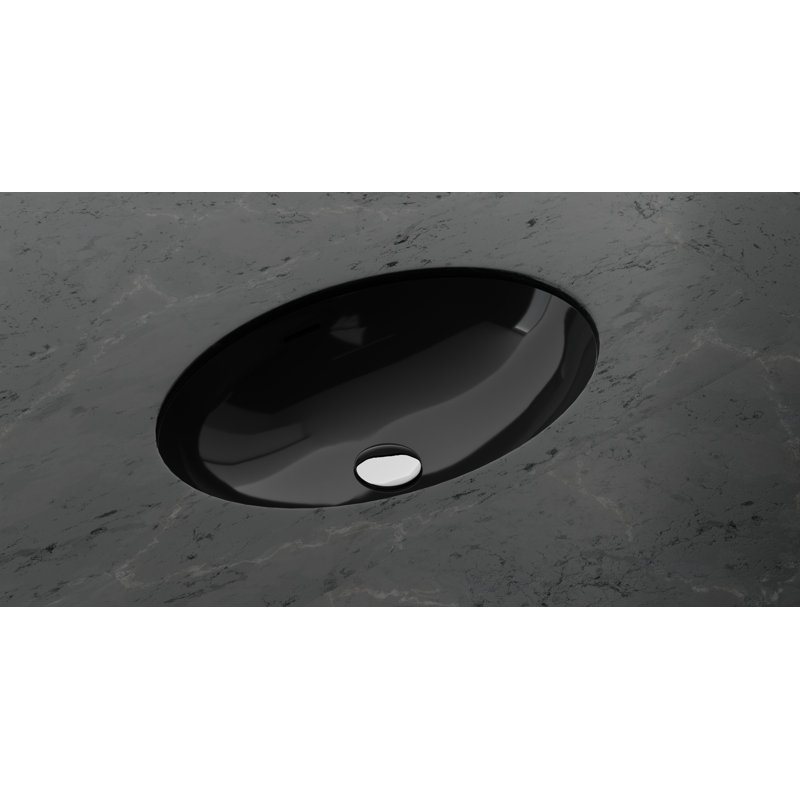 Lavabo de salle de bain ovale encastré en résine de pierre noire lustrée 23,6 po x 16,4 po Badeloft, Noir brillant