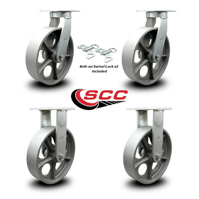 Heavy Duty Semi Steel Cast Iron Caster Set 2 Swivel Locks 2 Rigid SCC
