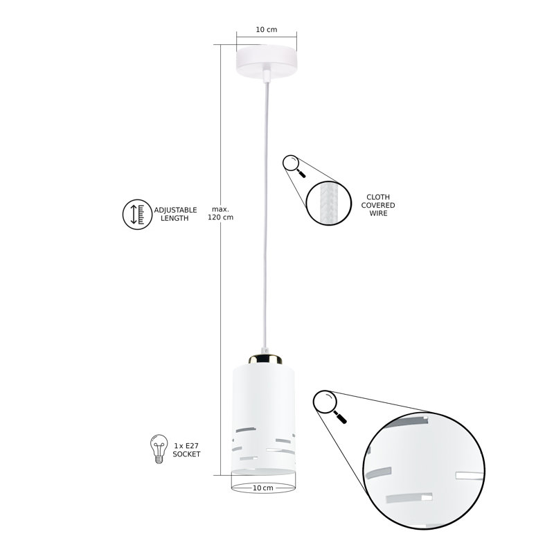 - Light Pendant, 1 Light, White/Gold