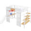 Lit mezzanine en métal blanc avec bureau intégré, garde-robe, cerceau, glissade, escalier-1251539130
