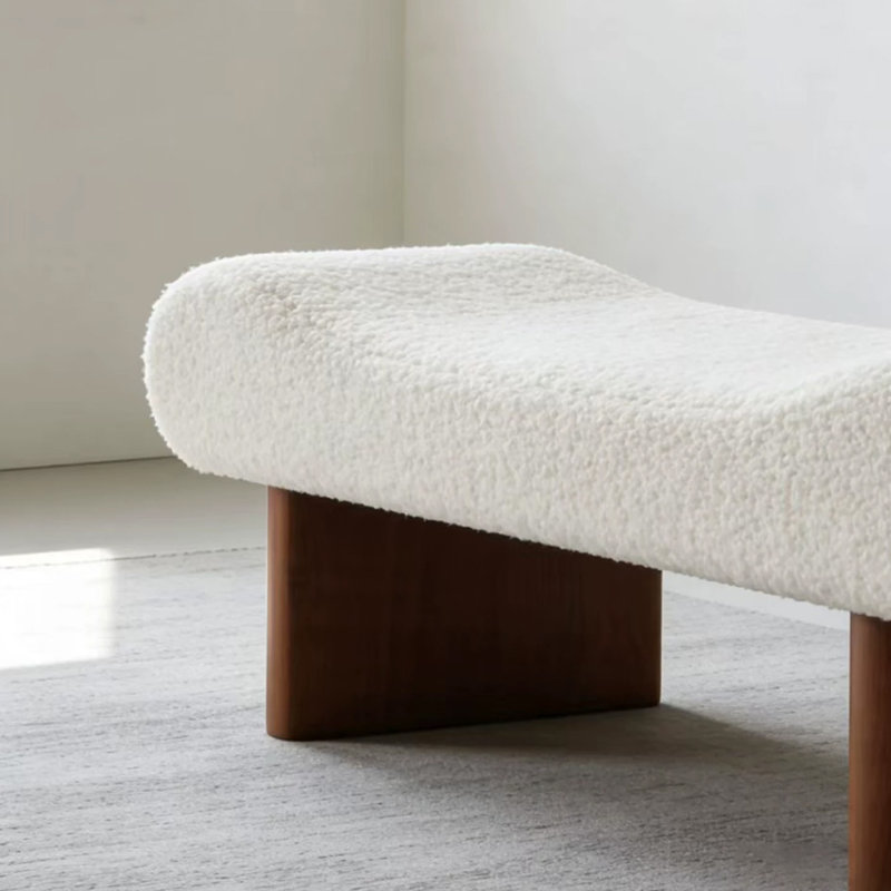 Banc rembourré en bois massif beige, 17.72" H x 55.12" W x 15.75" D