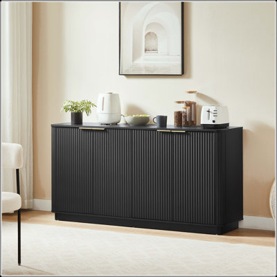 Vertical Stripe Buffet Cabinet with Curved Wave Design