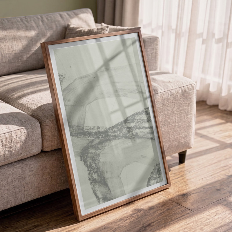 Flowing Grey Abstract by Cartissi — Abstract Wall Art, 40 × 60, Framed Print, Tan