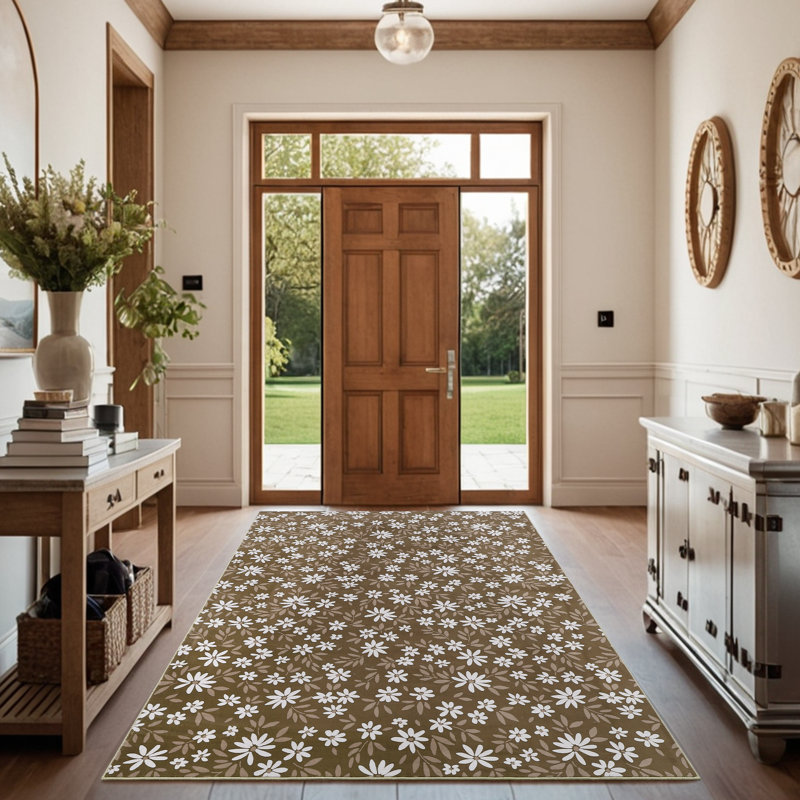 Floral Machine Washable Rug for Living Room Indoor Carpet for Home Decor Aesthetic Non-Slip Modern Rug for Bedroom Dining Room Office Nursery Playroom Teen Dorm