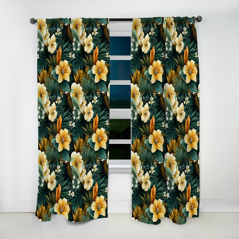 Tropical Greens Warm Earth Tones I - Rideau en velours tropical - obscurcissant - 1 panneau, L 52 po x L 63 po