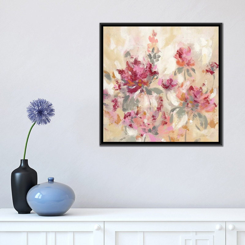 « floral reflections i », impression sur toile, H 18 po x l 18 po x P 1,5 po, Toile avec cadre noir, Blanc
