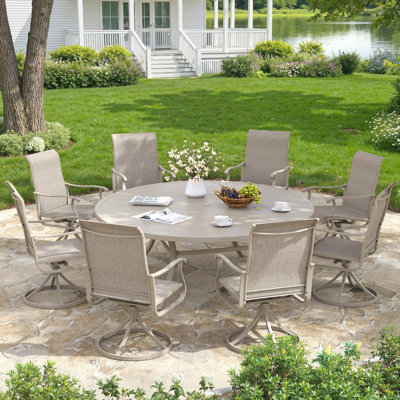 Ensemble repas d'extérieur 9 pièces pour terrasse avec fauteuil pivotant 63 po 9 pièces