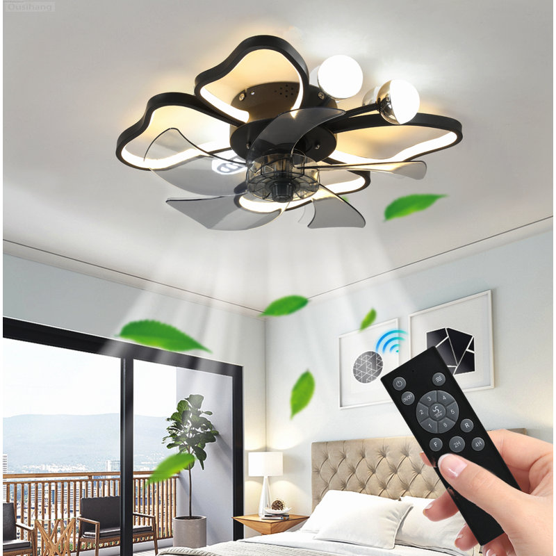 Modern Butterfly Flush Mount Ceiling Fan with Light Dimmable Remote Control Matte Black