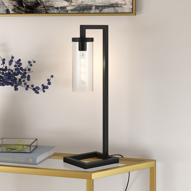 Malva Metal Desk Lamp, Clear Glass, Blackened Bronze