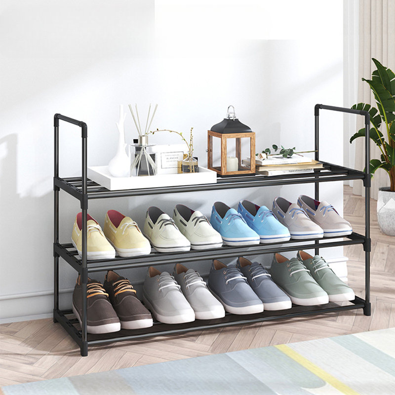 Range-chaussures, range-chaussures à 3 couches, range-chaussures en métal, facile à assembler, peu encombrant pour votre vestibule organisé, noir