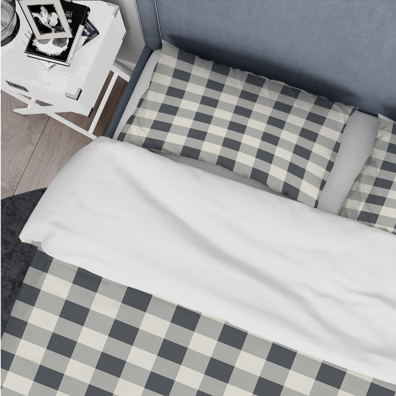 Ensemble de housse de couette moderne noir et beige Gingham Bliss I, Housse de couette simple + 2 taies décoratives st