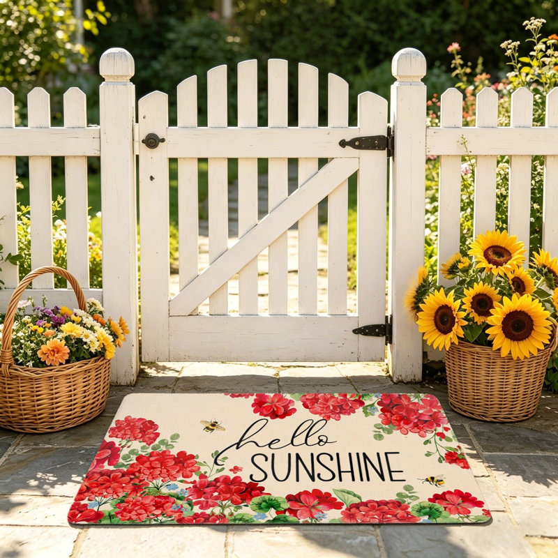 Multicolore tapis de porte «Hello Sunshine» Geranium Bee pour porche d'entrée, 24 po x 36 po