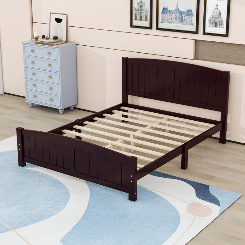 Lit plateforme en bois avec tête de lit et pieds de soutien, Double, Espresso