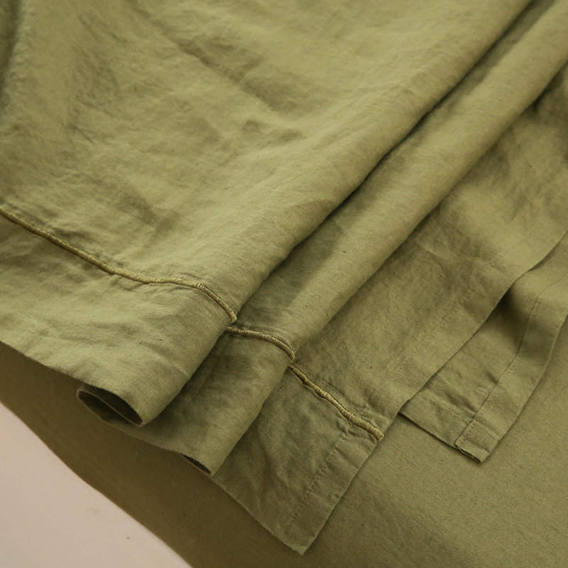 Linen Embroidery Sheet Set, Queen Sheet Set with 2 Pillowcases, Olive Green