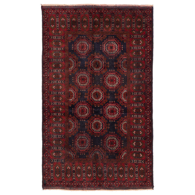 Tapis bleu marine / rouge Teimani 4 pi 0 po x 6 pi 9 po