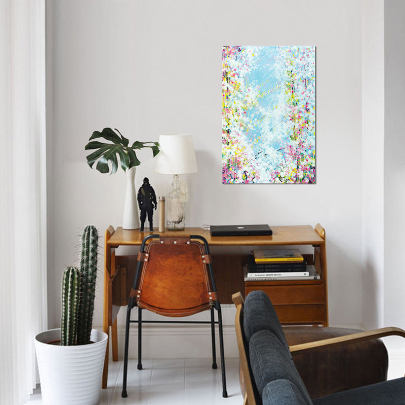 « fleur avec un bleu ciel doux », reproduction d’impression sur toile, H 18 po x l 12 po x P 1,5 po, Pas de tapis