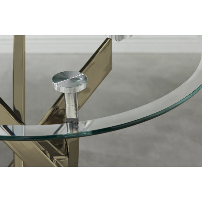 Tierra Modern Small Cross Legs Luxury Metal Leg & Glass Round Coffee Table, Gold
