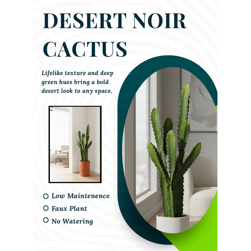  Cactus désert noir en pot noir, plante de cactus artificiel pour décoration intérieure et de bureau moderne, 6 po de diamètre et 27 po de hauteur