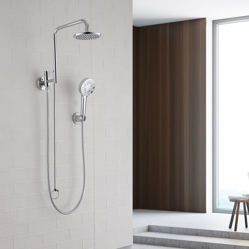Wall Mounted Rain Shower Head Set With 16'' Extension Arm And Hand Shower
