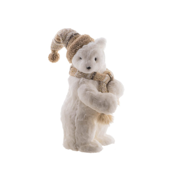 Small Stuffed Bear with Bow; Adjustable Head, Arms, & Legs; Off-white