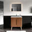 Meuble-lavabo de 30 po avec lavabo - noyer rayé, design moderne, bords arrondis, porte à fermeture en douceur réfléchie, grand rangement, bords autoportants et muraux, lavabo,
